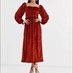 ASOS Rust Velvet Midi Dress